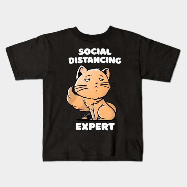 Social Distancing Expert Cute Snob Cat Gift Kids T-Shirt by eduely